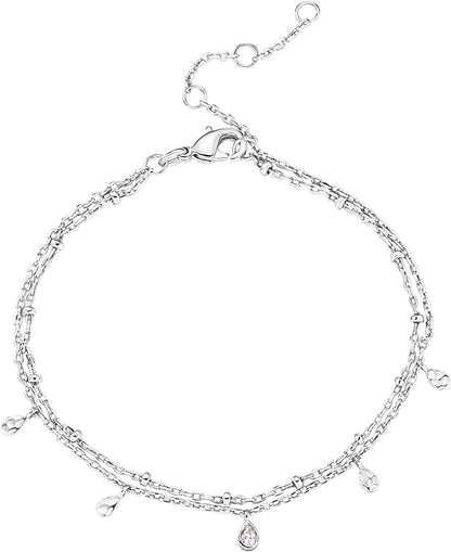 PAVOI 14K Gold Plated Paperclip/Curb/Figaro Chain Adjustable Bracelet for Women Apparel & Accessories > Jewelry > Bracelets PAVOI Double white gold plated 