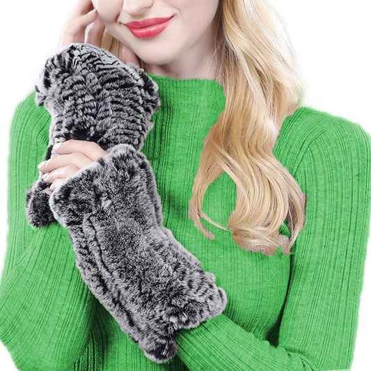Forssils Real Rabbit Fur Gloves for Women Winter Furry Gloves Mittens Gloves Knitted Fingerless Gloves Apparel & Accessories > Clothing Accessories > Gloves & Mittens Forssils Snowtop  