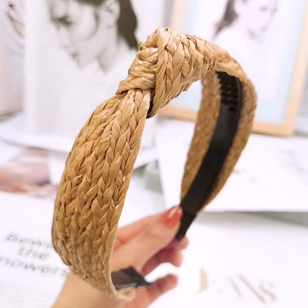 Headbands for Women Straw Knotted Headbands,Bohemian Summer Wide Headbands for Women Headwear Styling Tools Accessories,Style 1 Apparel & Accessories > Clothing Accessories > Headwear MHDGG Style 1  