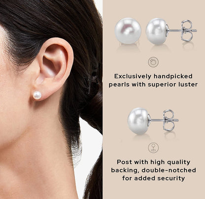 THE PEARL SOURCE AAAA Quality 14K Gold Plated Sterling Silver White Freshwater Real Pearl Earrings for Women | Hypoallergenic Earrings with Genuine Cultured Pearls Apparel & Accessories > Jewelry > Earrings The Pearl Source   