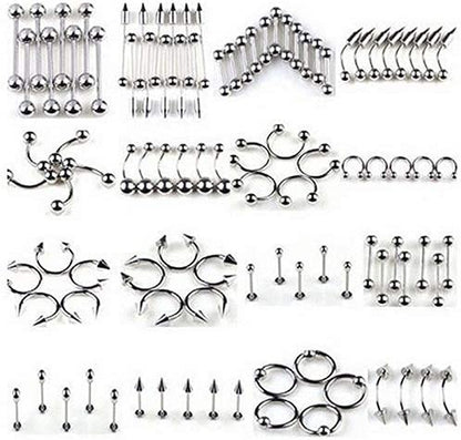 Fidgetkute Piercing Kit Stainless Steel Body Jewelry Tongue Ring Navel Ring Nose Ring Nipple Ring Earring 85Pcs Lots Mixed Apparel & Accessories > Jewelry > Body Jewelry FidgetKute   