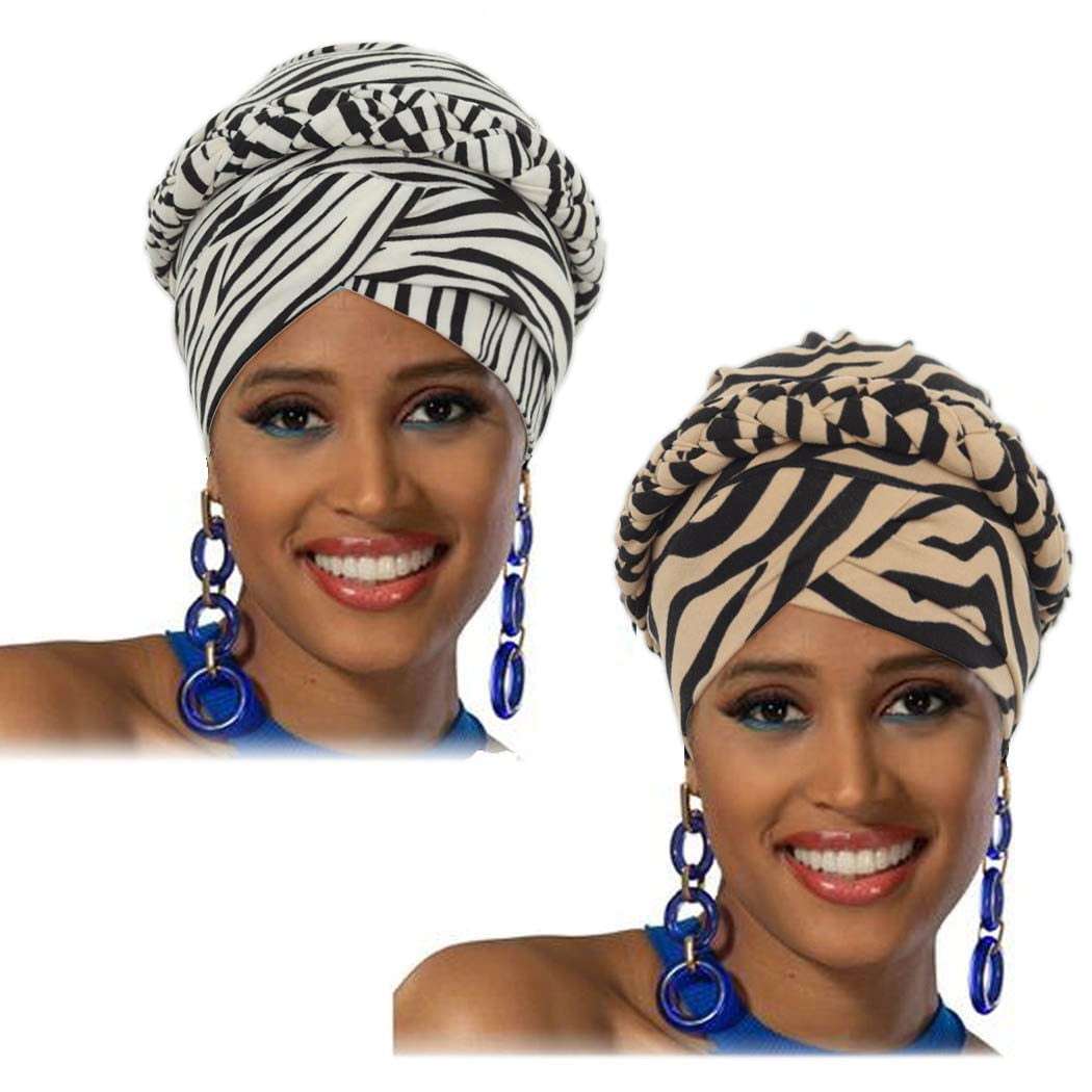 Woeoe African Turban Leopard Print Stretch Headwear Print Pattern Head Scarf Elastic Beanie Cap Head Wrap for Women and Girls(2 Pieces) Red Apparel & Accessories > Clothing Accessories > Headwear Woeoe Beige  