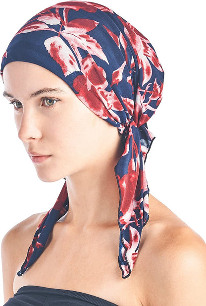 Ashford & Brooks Pre Tied Bandana Turban Chemo Head Scarf Sleep Hair Cover Hat Apparel & Accessories > Clothing Accessories > Bandanas & Headties Ashford & Brooks Navy Red Floral One Size 