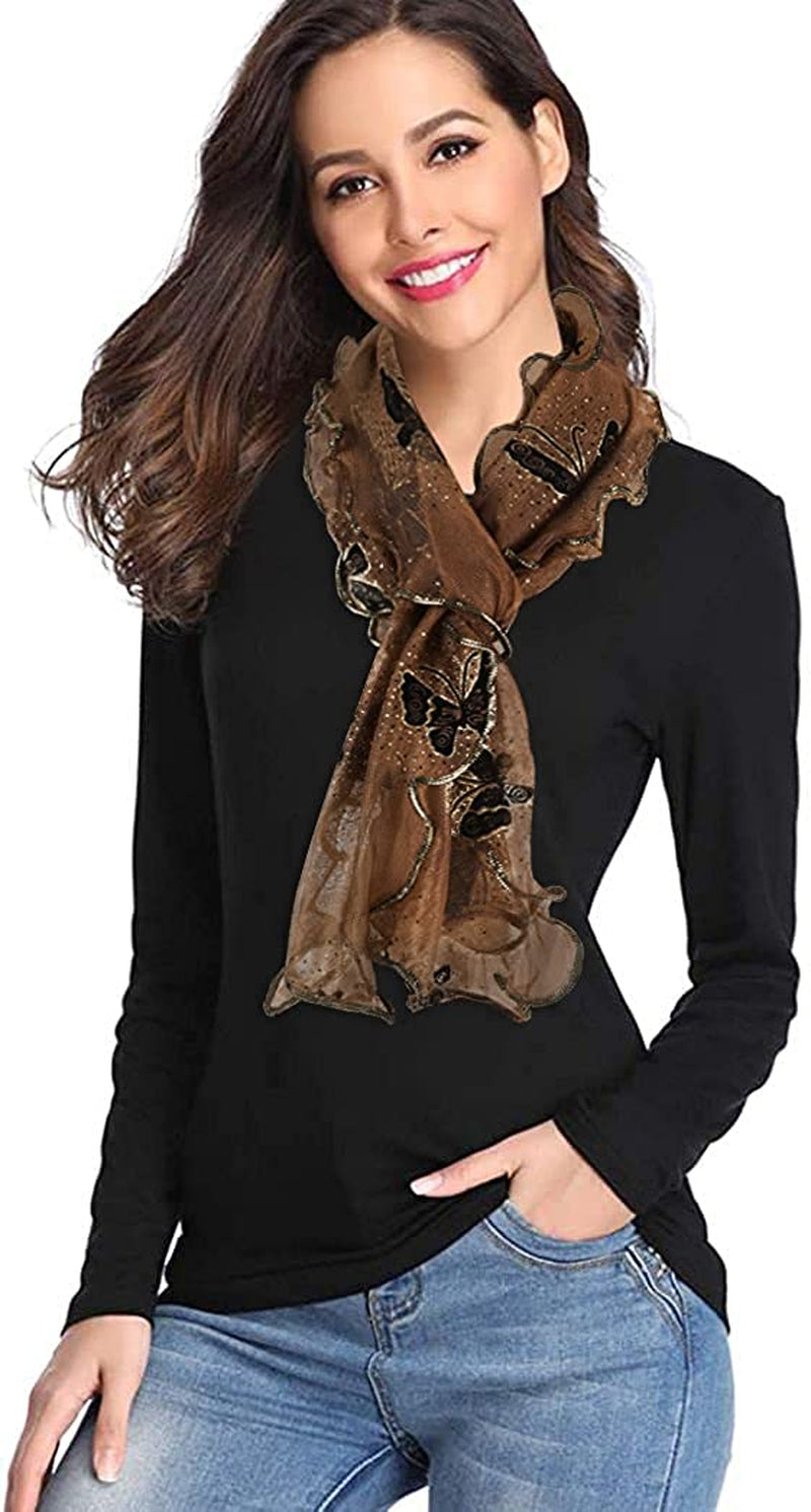 GERINLY Women Scarves Cute Butterflies Sheer Chiffon Scarf Soft Travel Wedding Shawl Evening Wrap for Party Apparel & Accessories > Clothing Accessories > Scarves & Shawls GERINLY   