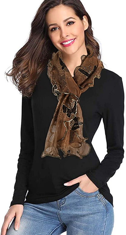GERINLY Women Scarves Cute Butterflies Sheer Chiffon Scarf Soft Travel Wedding Shawl Evening Wrap for Party Apparel & Accessories > Clothing Accessories > Scarves & Shawls GERINLY   