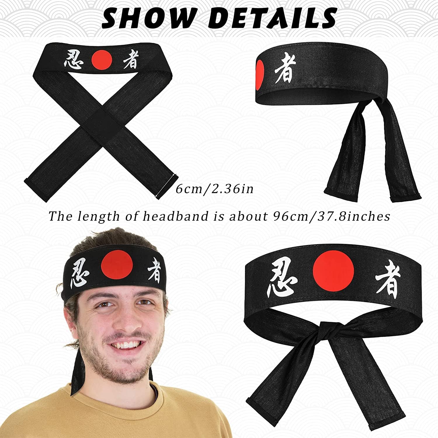 SATINIOR Bushido Hachimaki Headband 2 Pieces Samurai Japanese Headband Dragon Sushi Chef Bandana Tie on Costume Headwear for Karate about 96 X 6 Cm/ 37.8 X 2.36 Inches Apparel & Accessories > Clothing Accessories > Bandanas & Headties SATINIOR   