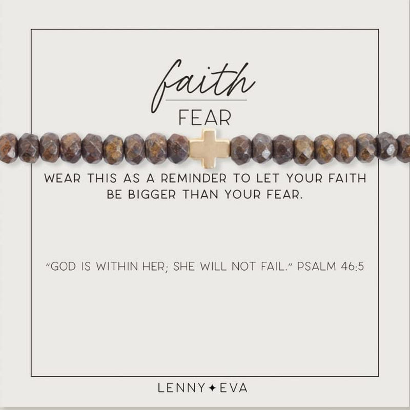 Lenny & Eva Faith over Fear Cross Stretchable Bracelets for Women, Inspirational Jewelry with Message on Card Apparel & Accessories > Jewelry > Bracelets Lenny & Eva Bronzite Bracelet 