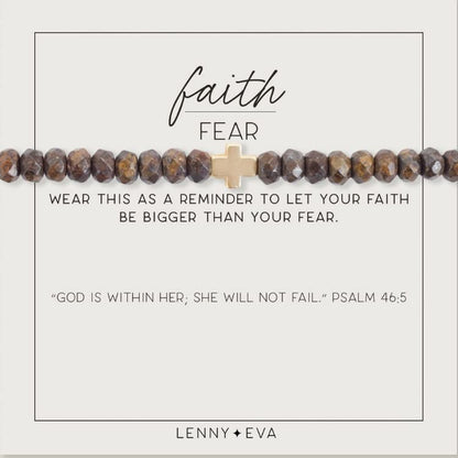 Lenny & Eva Faith over Fear Cross Stretchable Bracelets for Women, Inspirational Jewelry with Message on Card Apparel & Accessories > Jewelry > Bracelets Lenny & Eva Bronzite Bracelet 