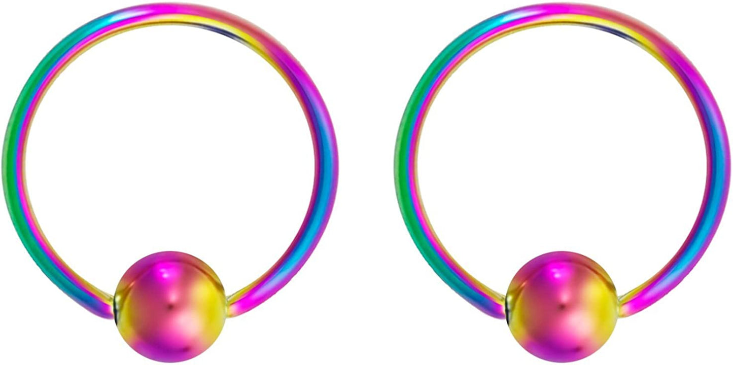 Forbidden Body Jewelry 316L Surgical Steel Captive Bead Piercing Hoop (Pair) 10G 12G 14G 16G 18G 20G, Diameter 6 to 12Mm Black and Rainbow Apparel & Accessories > Jewelry > Rings Forbidden Body Jewelry Rainbow: 18g, 12mm  