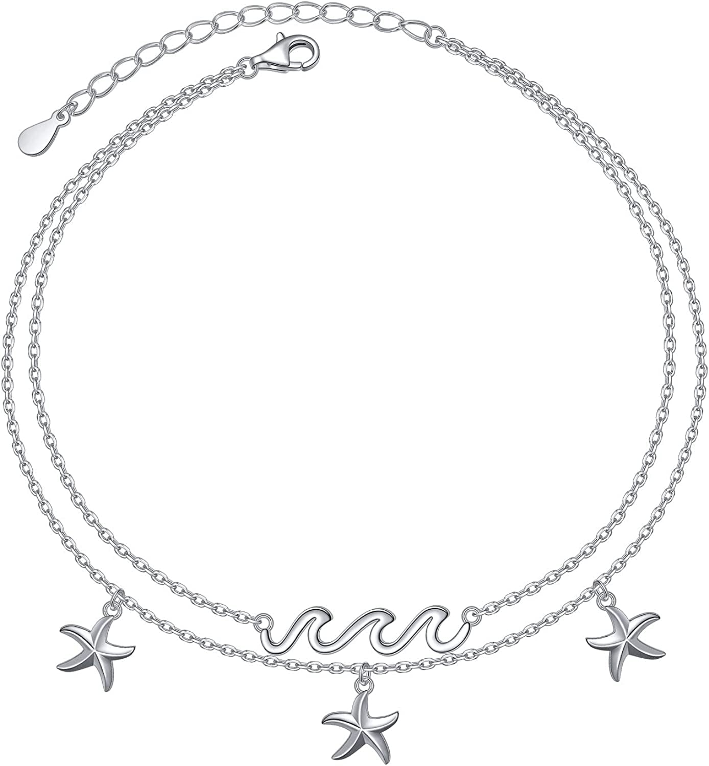 Flyow Anklet for Women S925 Sterling Silver Adjustable Foot Beaded Infinity/Heart/Angel Wing/Turtle Ankle Bracelet Anklets Jewelry Gift Apparel & Accessories > Jewelry > Anklets Silver Light Jewelry starfish  