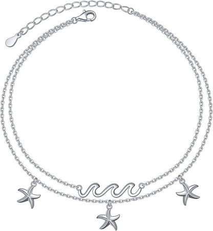 Flyow Anklet for Women S925 Sterling Silver Adjustable Foot Beaded Infinity/Heart/Angel Wing/Turtle Ankle Bracelet Anklets Jewelry Gift Apparel & Accessories > Jewelry > Anklets Silver Light Jewelry starfish  