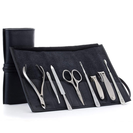 GERMANIKURE 8Pc Manicure Set in Leather Case - FINOX Stainless Steel Tools Handmade in Solingen Germany – Professional Nail and Cuticle Care Health & Beauty > Personal Care > Cosmetics > Cosmetic Tools > Nail Tools GERmanikure Black  