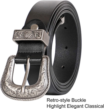 Women Leather Belts Ladies Vintage Western Design Black Waist Belt for Pants Jeans Dresses Apparel & Accessories > Clothing Accessories > Belts KYLIE MAX   
