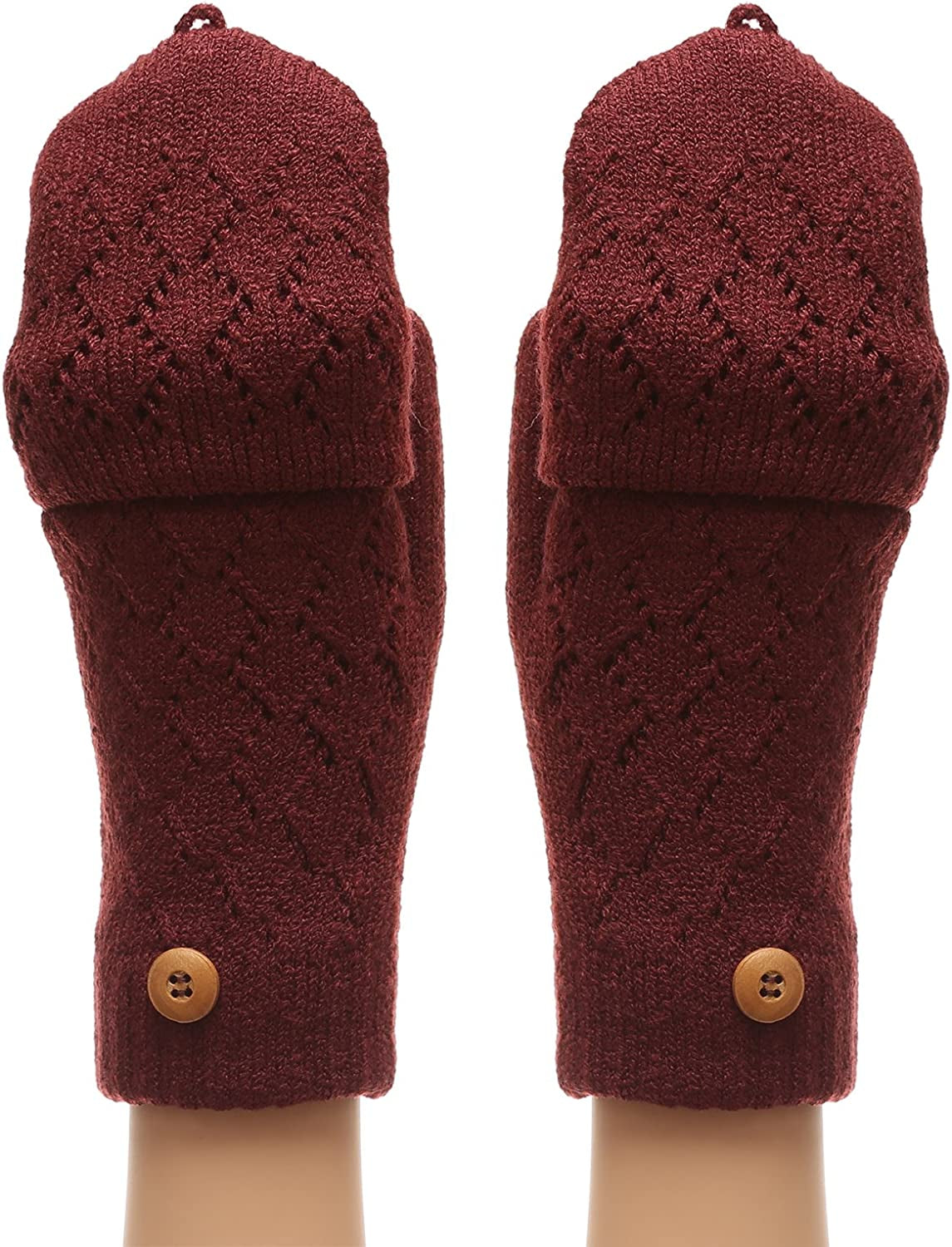 MIRMARU Women'S Knitted Fingerless Mitten Gloves with Flip Cover with Faux Fur Lining Apparel & Accessories > Clothing Accessories > Gloves & Mittens MIRMARU Burgundy One Size 