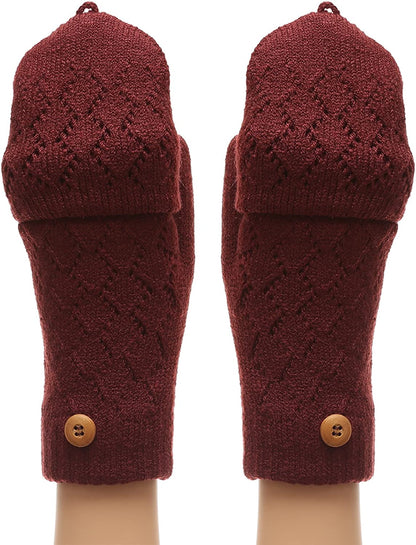 MIRMARU Women'S Knitted Fingerless Mitten Gloves with Flip Cover with Faux Fur Lining Apparel & Accessories > Clothing Accessories > Gloves & Mittens MIRMARU Burgundy One Size 