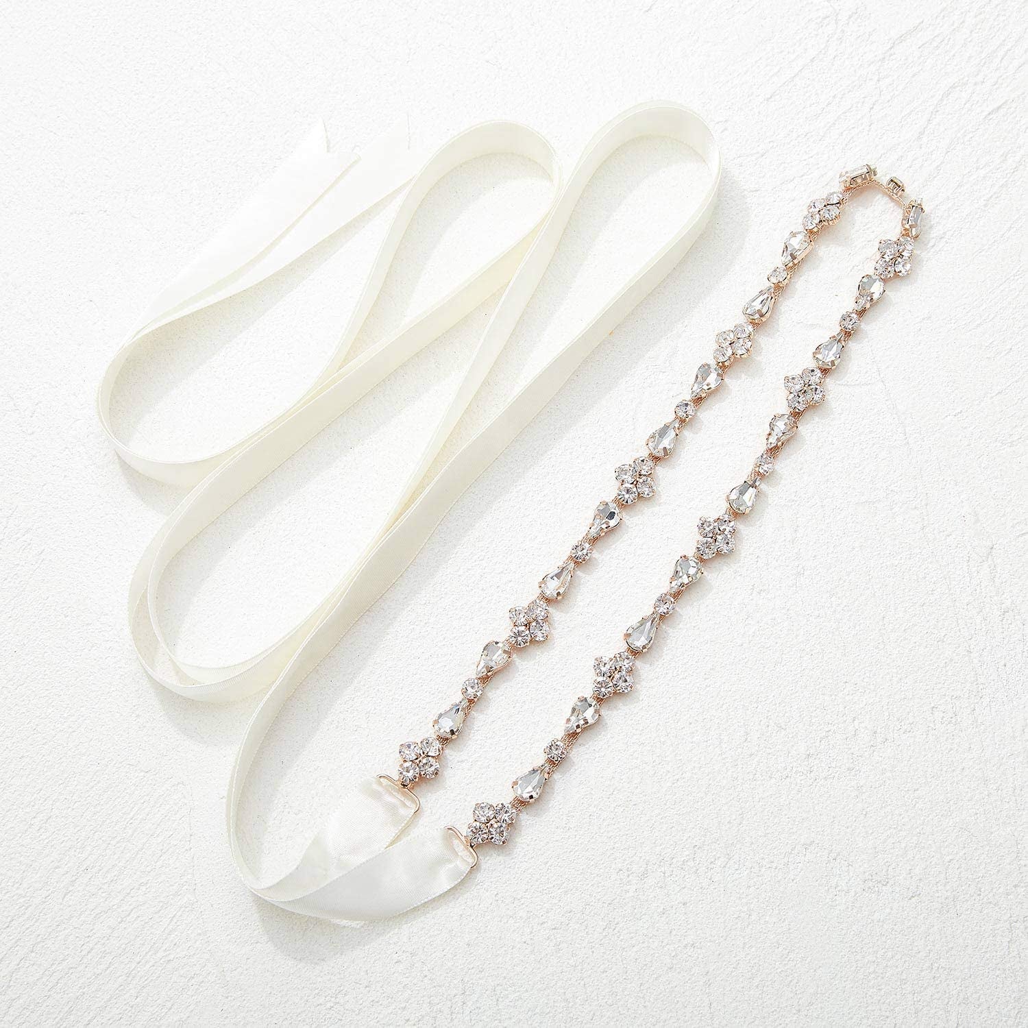 SWEETV Rhinestone Bridal Belt Bridesmaid Sash Crystal Wedding Belt Headband Women Dress Accessories Apparel & Accessories > Clothing Accessories > Belts SWEETV   
