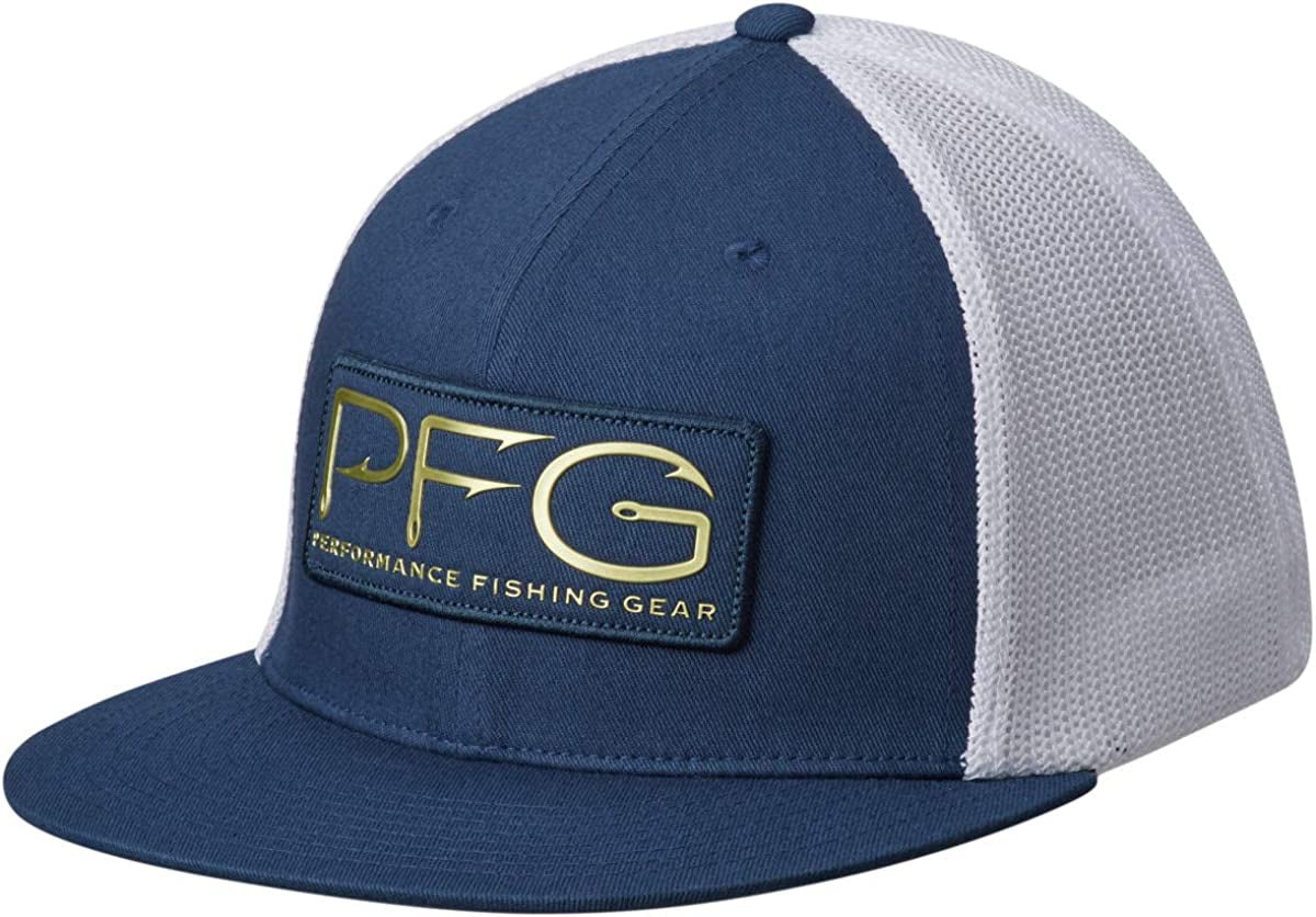 Columbia PFG Mesh Flat Brim Ball Cap Apparel & Accessories > Clothing Accessories > Hats Columbia Carbon/Pfg Hook Patch Small-Medium 