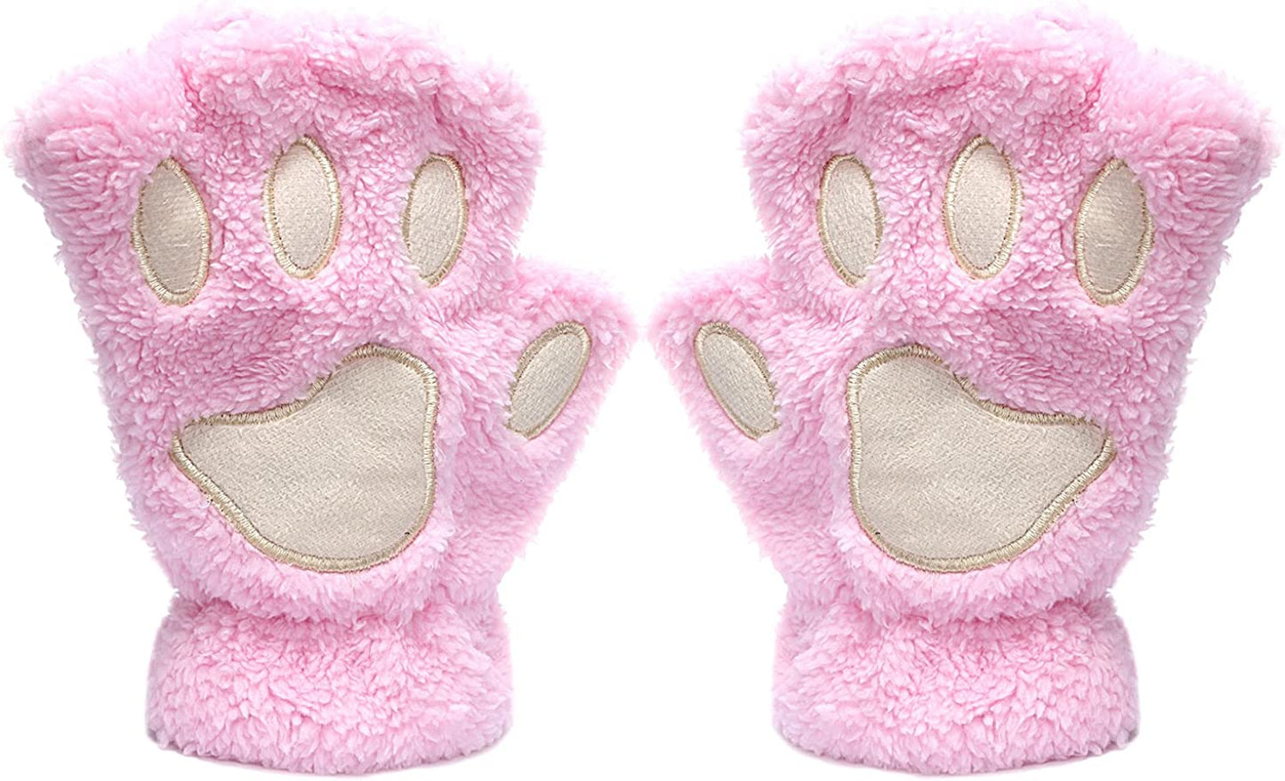 Odema Womens Bear Plush Cat Paw Claw Glove Soft Winter Fingerless Mitten Gloves Apparel & Accessories > Clothing Accessories > Gloves & Mittens Odema Pink  
