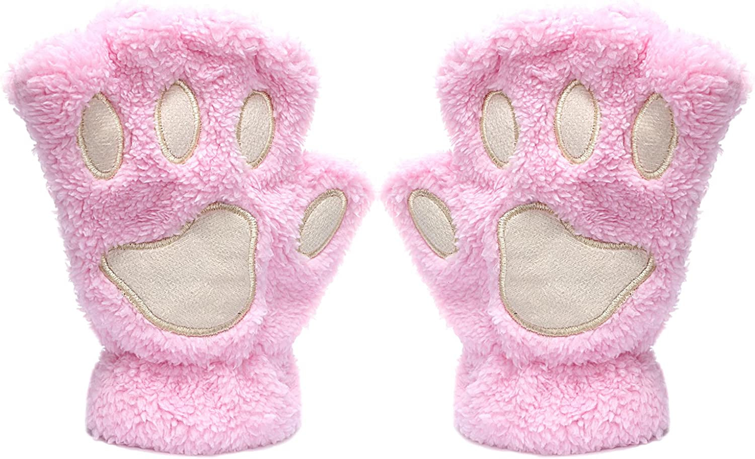 Odema Womens Bear Plush Cat Paw Claw Glove Soft Winter Fingerless Mitten Gloves Apparel & Accessories > Clothing Accessories > Gloves & Mittens Odema Pink  