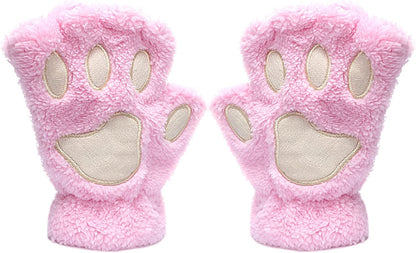 Odema Womens Bear Plush Cat Paw Claw Glove Soft Winter Fingerless Mitten Gloves Apparel & Accessories > Clothing Accessories > Gloves & Mittens Odema Pink  