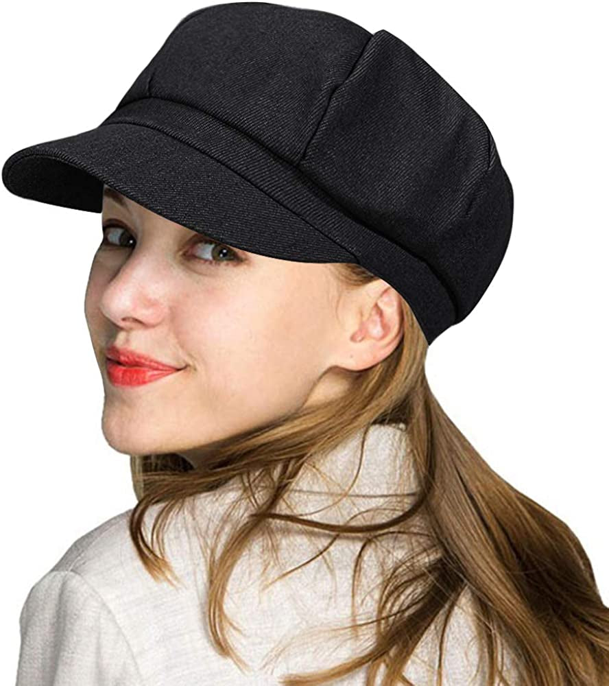 WETOO Womens Peaked Newsboy Cap for Women Apparel & Accessories > Clothing Accessories > Headwear WETOO B1-black  