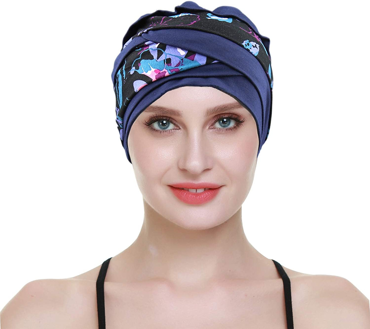 Slip-On Lightweight Chemo Turbans for Women Hair Loss-Breathable Bamboo Apparel & Accessories > Clothing Accessories > Headwear FocusCare Navy Floral  