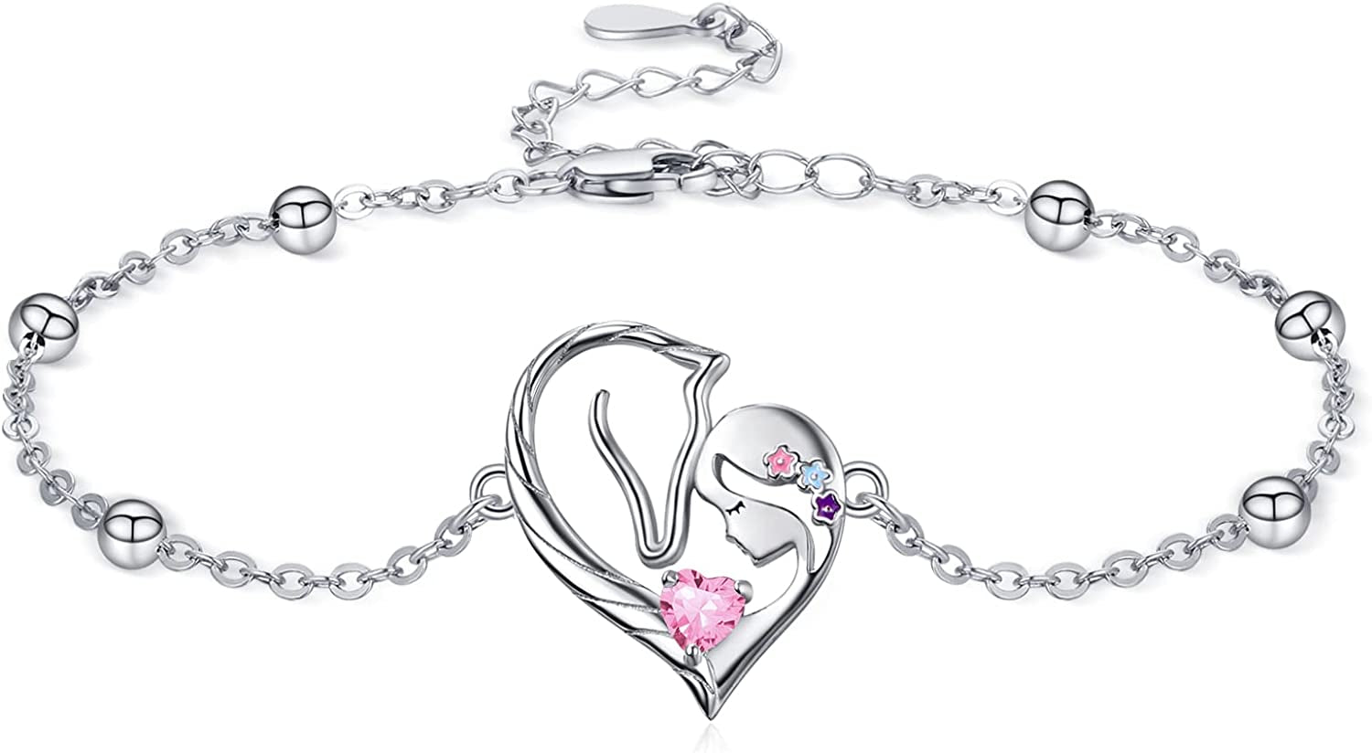 TANGPOET 925 Sterling Silver Anklet Bracelet for Women, Dainty Charm Bracelets Animal Jewelry Birthday Gifts for Mother Daughter Teens Girls Apparel & Accessories > Jewelry > Anklets TANGPOET Horse Bracelet October  