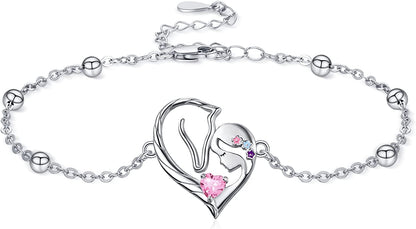 TANGPOET 925 Sterling Silver Anklet Bracelet for Women, Dainty Charm Bracelets Animal Jewelry Birthday Gifts for Mother Daughter Teens Girls Apparel & Accessories > Jewelry > Anklets TANGPOET Horse Bracelet October  