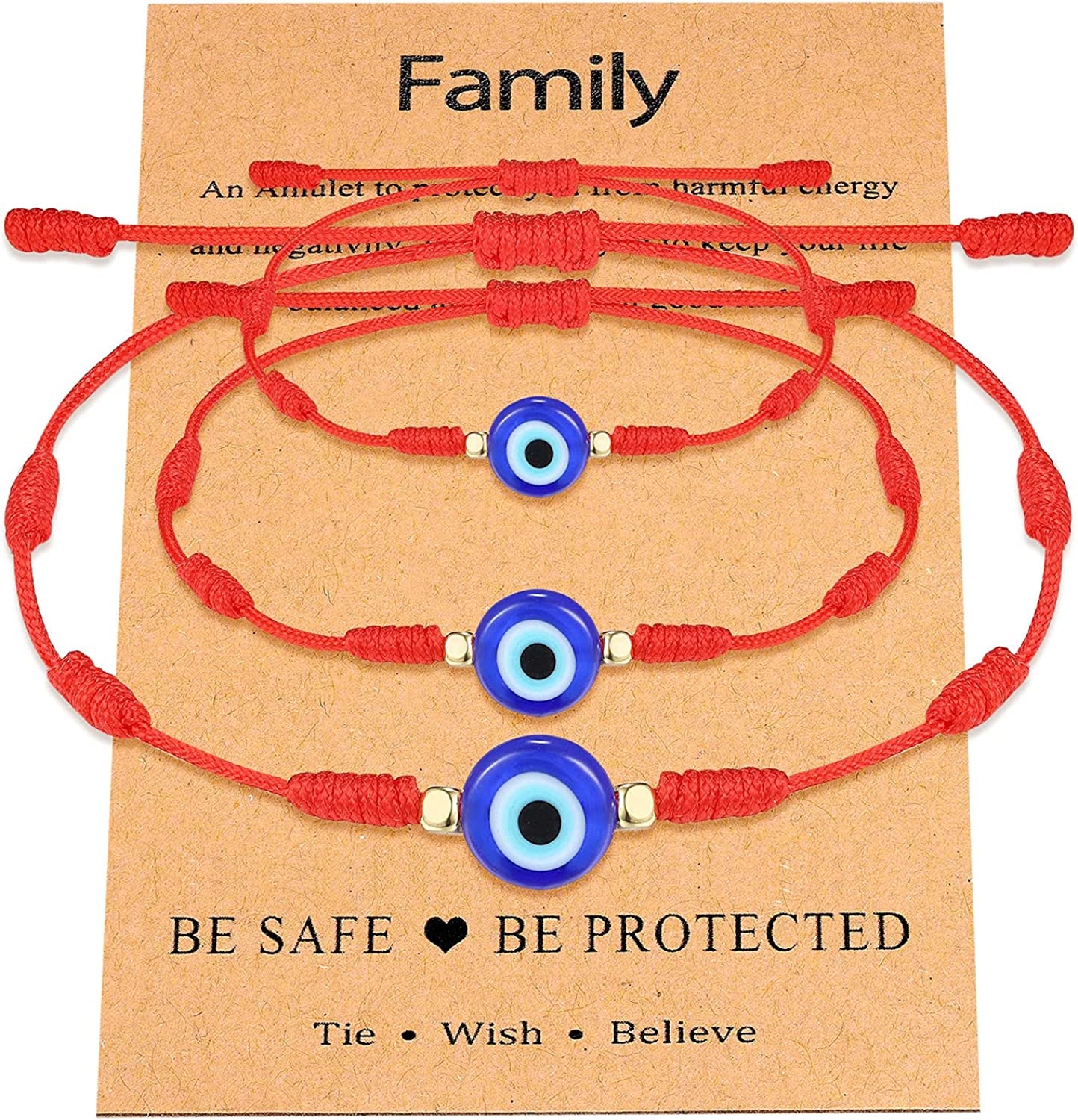 UNGENT THEM Lucky Gifts for Mommy and Me Evil Eye Red String Protection Adjustable Bracelets Set for Women Men Family Apparel & Accessories > Jewelry > Bracelets UNGENT THEM 7 Knots Style (3pcs family pack)  