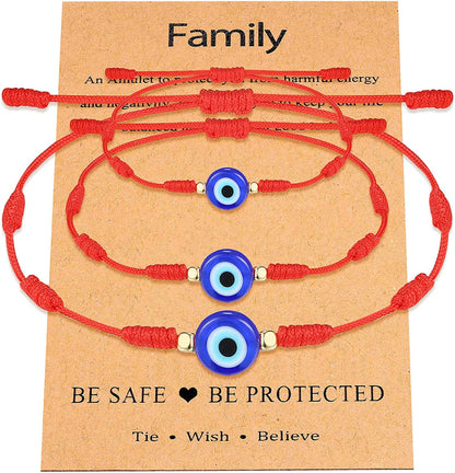 UNGENT THEM Lucky Gifts for Mommy and Me Evil Eye Red String Protection Adjustable Bracelets Set for Women Men Family Apparel & Accessories > Jewelry > Bracelets UNGENT THEM 7 Knots Style (3pcs family pack)  