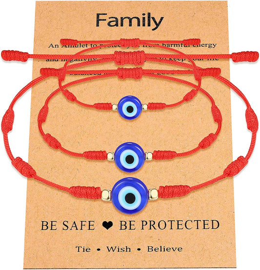 UNGENT THEM Lucky Gifts for Mommy and Me Evil Eye Red String Protection Adjustable Bracelets Set for Women Men Family Apparel & Accessories > Jewelry > Bracelets UNGENT THEM 7 Knots Style (3pcs family pack)  