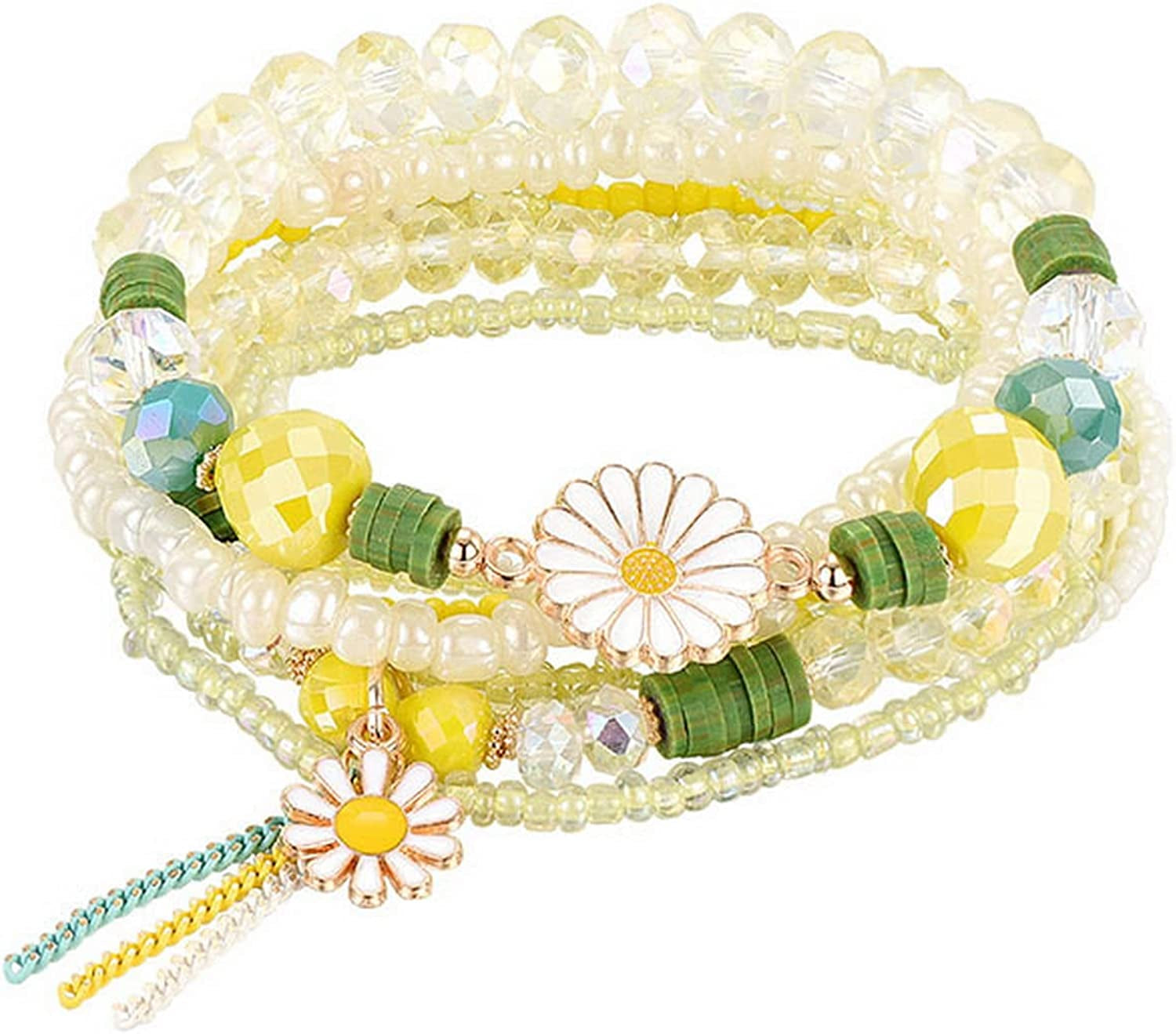 Mengpa Stackable Beaded Bracelets for Women Girls Bohemian Layering Strand Statement Jewelry Apparel & Accessories > Jewelry > Bracelets MengPa Yellow-Sunflower  