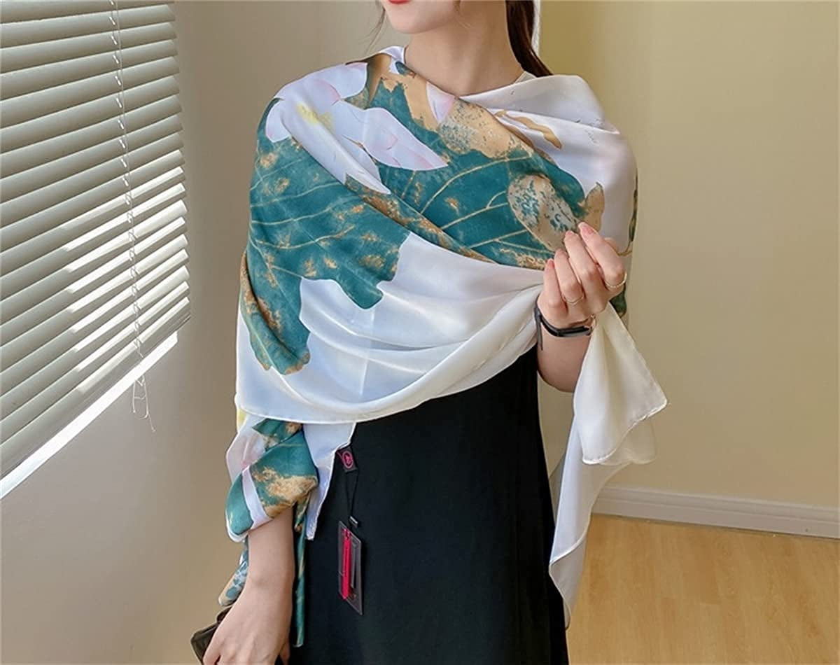 WEIGEER Silk Scarf Women Chiffon Shawl Lotus Scarf Neckerchief Long Head Wrap Thin Scarf Beach Women Hijab Belt Vintage Bridal Shawl Binder Chiffon Scarf Colourful Cloth White Green Apparel & Accessories > Clothing Accessories > Scarves & Shawls WEIGEER   