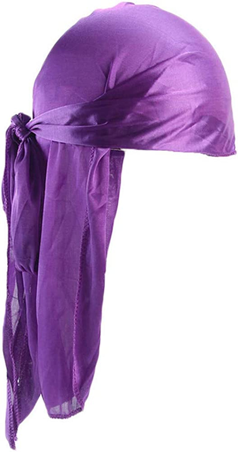 Fxhixiy Men Women Durag Extra Long-Tail Headwraps Silky Satin Pirate Cap Bandana Hat for 360 Waves Apparel & Accessories > Clothing Accessories > Bandanas & Headties Fxhixiy Purple  