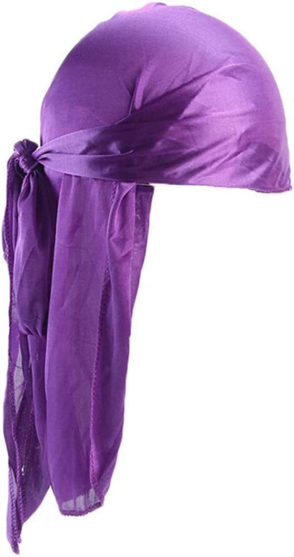 Fxhixiy Men Women Durag Extra Long-Tail Headwraps Silky Satin Pirate Cap Bandana Hat for 360 Waves Apparel & Accessories > Clothing Accessories > Bandanas & Headties Fxhixiy Purple  