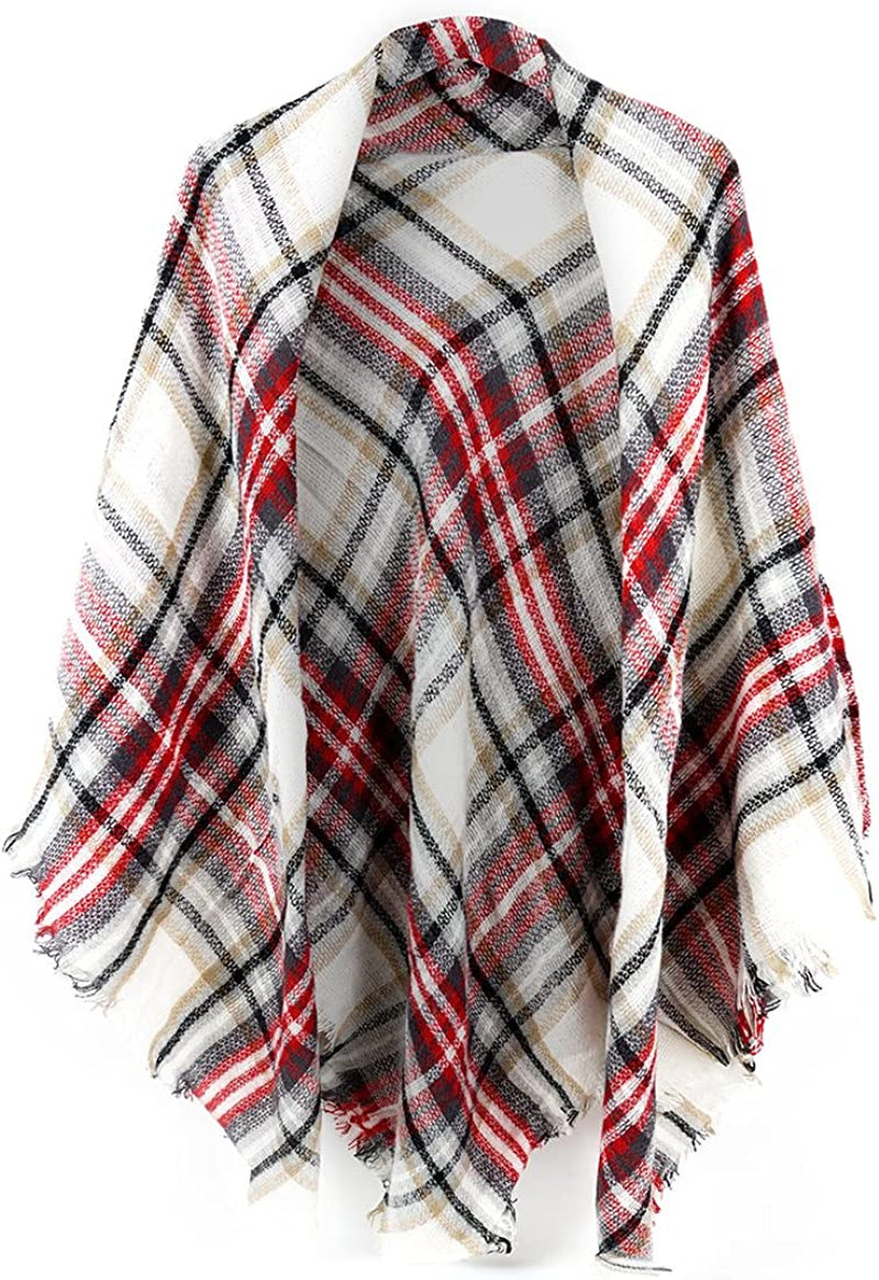 Neal LINK Women'S Plaid Scarf Blanket Wrap Warm Tartan Checked Shawl Tartan Scarves Pashmina Cape Apparel & Accessories > Clothing Accessories > Scarves & Shawls Neal LINK White Red  