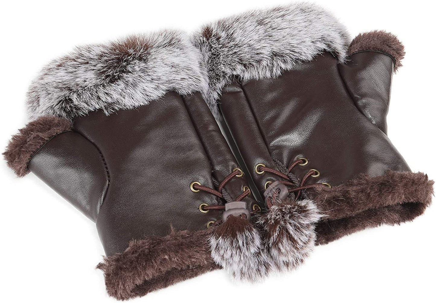 Winter Fingerless Gloves Cute Typing Gloves Fuzzy Furry Leather Mittens Faux Fur Lined Gloves Warm Hands Warmer Gloves Women Apparel & Accessories > Clothing Accessories > Gloves & Mittens Fur Story Brown  