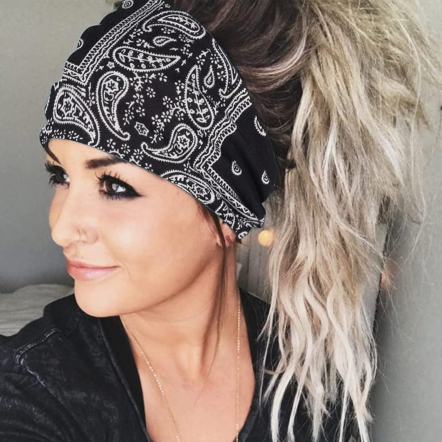 Vemalo Wide Headbands for Women, Boho Bandeau Head Bands, Workout Head Wraps, Stretch No Slip Hair Wraps Pack of 4 (Stylish) Apparel & Accessories > Clothing Accessories > Bandanas & Headties Vemalo   