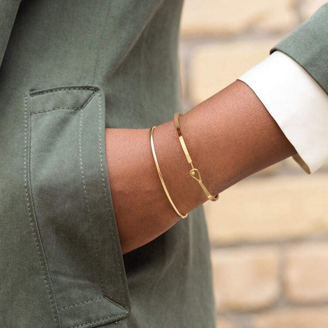 Dainty Gold Bar Bracelet for Women Simple Delicate Thin Cuff Bangle Hook Bracelet 18K Gold Plated Handmade Minimalist Jewelry Apparel & Accessories > Jewelry > Bracelets Annie   