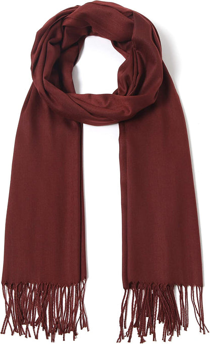 Pashmina Shawls and Wraps Large Scarfs for Women Wedding Party Bridal Long Fashion Solid Shawl Wrap with Fringes Apparel & Accessories > Clothing Accessories > Scarves & Shawls Cindy & Wendy Wine Red  