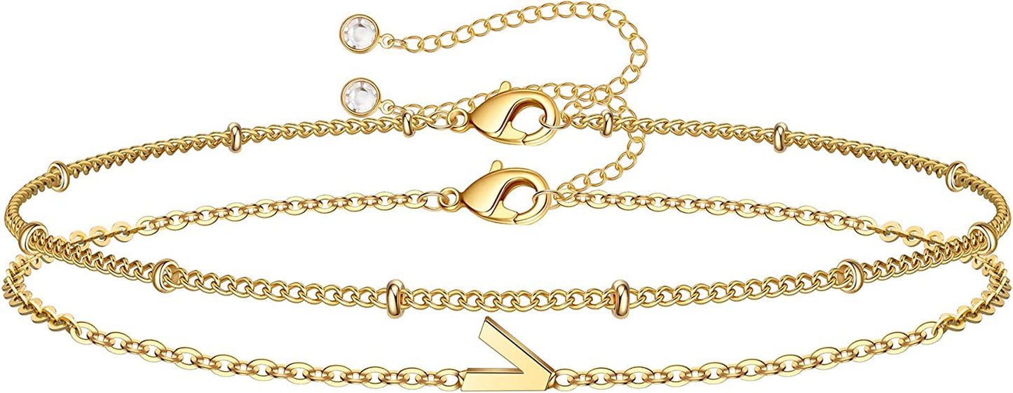 Dainty Gold Initial Bracelets for Women, 14K Gold Plated Dainty Personalized Gold Bracelets Initial Bracelets for Women Teen Girls Jewelry Chain Bracelets for Kids Toddler Little Girls Jewelry Gifts Apparel & Accessories > Jewelry > Bracelets M MOOHAM V  