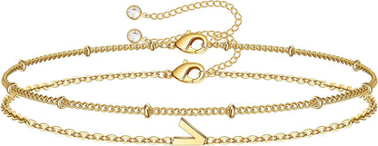 Dainty Gold Initial Bracelets for Women, 14K Gold Plated Dainty Personalized Gold Bracelets Initial Bracelets for Women Teen Girls Jewelry Chain Bracelets for Kids Toddler Little Girls Jewelry Gifts Apparel & Accessories > Jewelry > Bracelets M MOOHAM V  