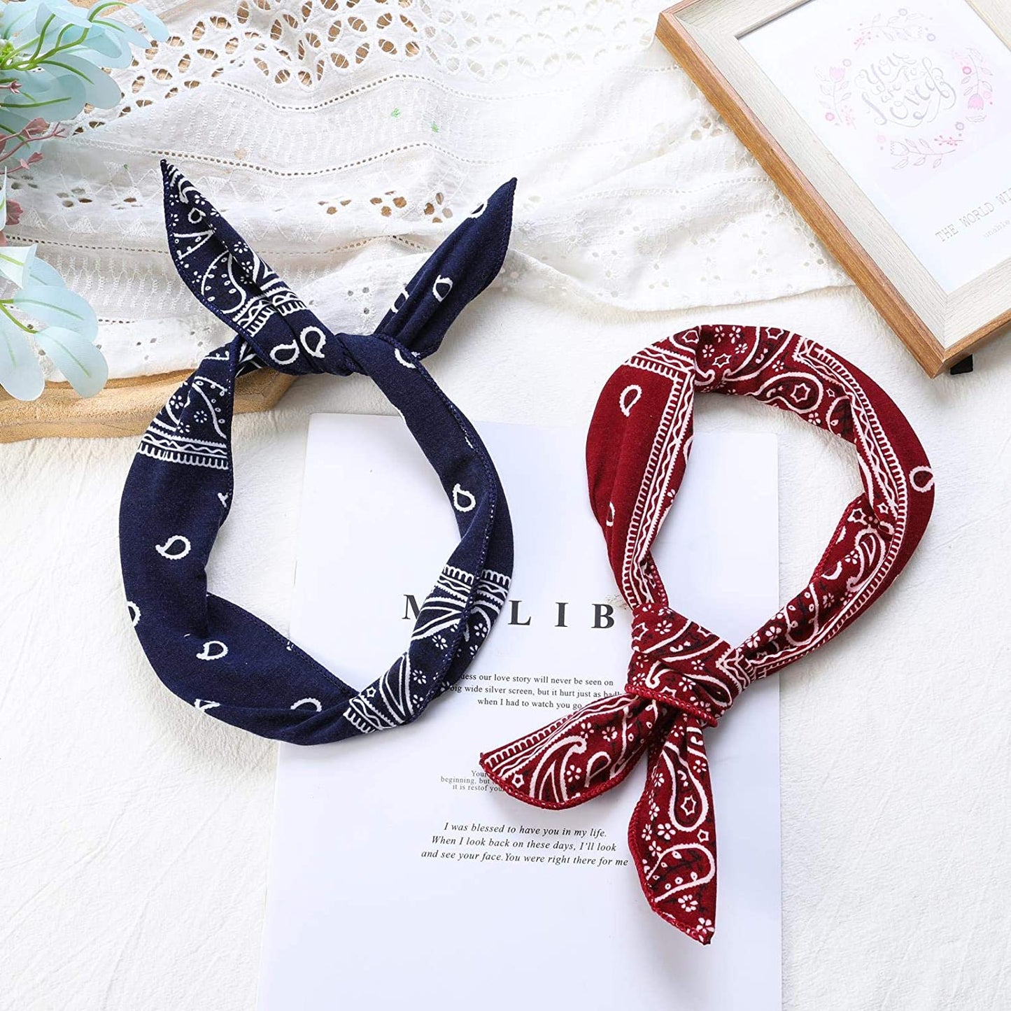 Wire Headbands for Women Paisley Twist Bow Hair Bands Bunny Ears Headwraps Wire Hair Holder Hair Accessories for Workout Yoga Running Soccer Sports Pack of 6 Apparel & Accessories > Clothing Accessories > Bandanas & Headties ONEYE   