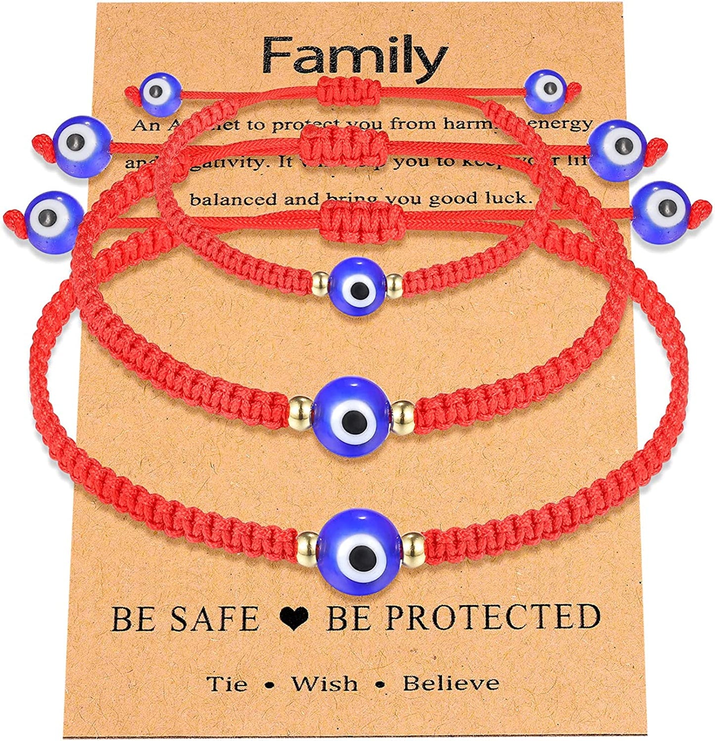 UNGENT THEM Lucky Gifts for Mommy and Me Evil Eye Red String Protection Adjustable Bracelets Set for Women Men Family Apparel & Accessories > Jewelry > Bracelets UNGENT THEM Evil Eye-3pcs family pack  