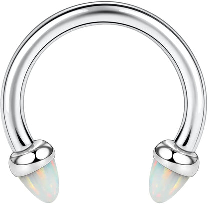 AROWRO Nose Septum Horseshoe Hoop Eyebrow Lip Navel Belly 16G 8Mm 10Mm CZ Opal G23 Titanium Nipple Piercing Ring Helix Tragus Daith Rook Cartilage Earrings Apparel & Accessories > Jewelry > Rings AROWRO C-steel with white opal 16G 10mm 
