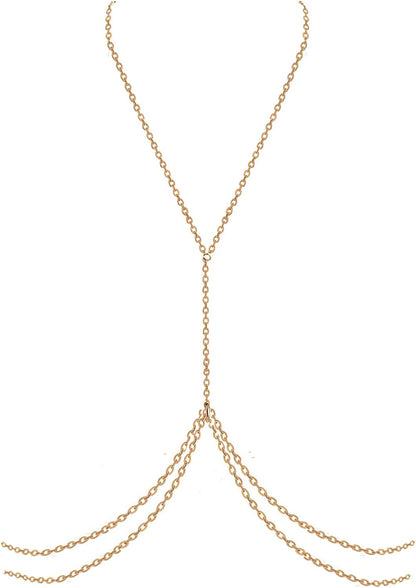 Sexy Sequins Bra Body Chain Bikini Shiny Luxury Harness Necklace Body Jewelry for Wedding Beach Body Accessories (Gold) Apparel & Accessories > Jewelry > Body Jewelry Althrorry Waist layered  