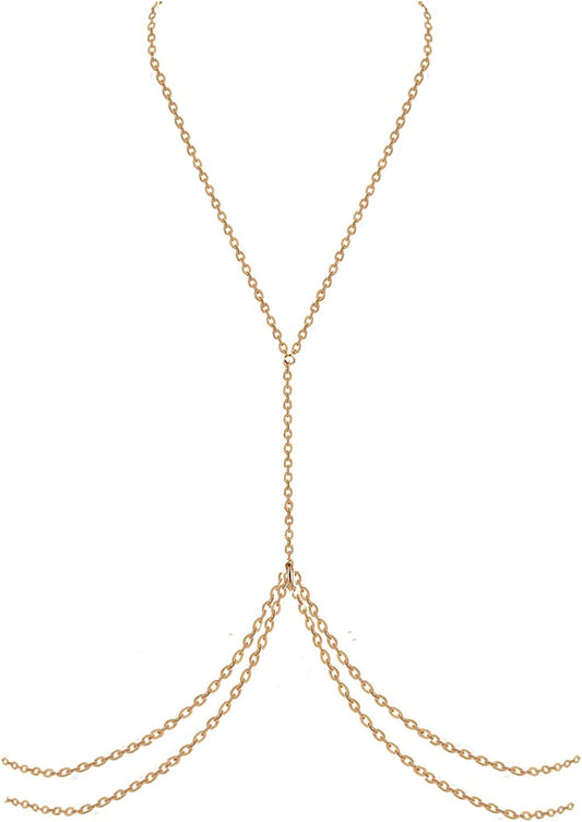 Sexy Sequins Bra Body Chain Bikini Shiny Luxury Harness Necklace Body Jewelry for Wedding Beach Body Accessories (Gold) Apparel & Accessories > Jewelry > Body Jewelry Althrorry Waist layered  