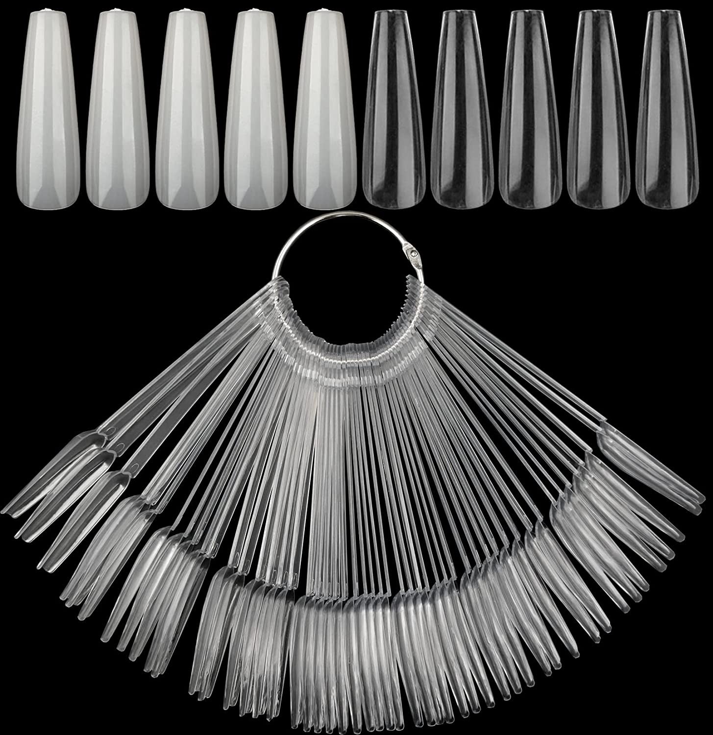 Loveourhome 150Pc Long Coffin Nail Swatch Sticks Vanish Polish Color Design Display Stick Tips Ballerina Sample Tester Sticks Nails Art Practice Tools with Rings Health & Beauty > Personal Care > Cosmetics > Cosmetic Tools > Nail Tools LoveOurHome Coffin  