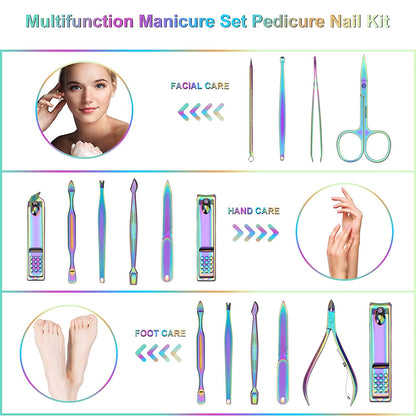 Manicure Set Nail Clippers Pedicure Kit - 12Pcs Stainless Steel Nail Kit, Colorful Professional Nail Care Kit Nail Files & Scissors Tools for Hands Foot Facial - Pink Health & Beauty > Personal Care > Foot Care ANRUI   