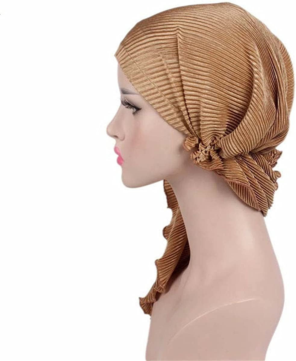 Qhome Women Soft Ruffle Head Scarf Chemo Hat Turban Pre-Tied Headwear Bandana Headscarf Tichel for Cancer Apparel & Accessories > Clothing Accessories > Headwear Qhome cap   